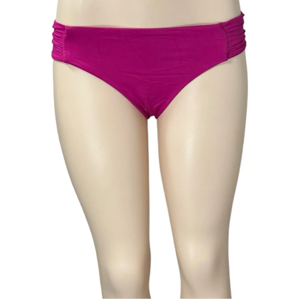 Leilani Women's St. Tropez Shirred Side‎ Basic Bikini Bottom Size 8 Hot Pink